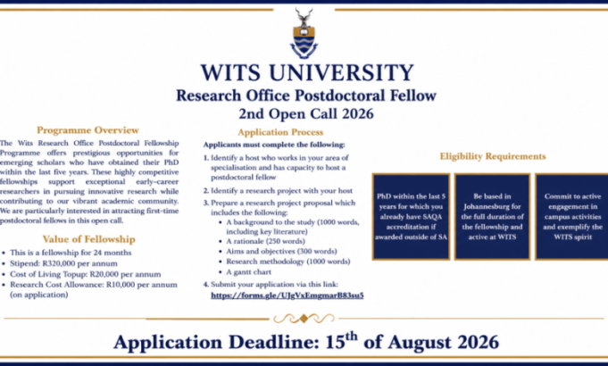 the-university-of-the-witwatersrand-(wits)-opens-its-2026-fully-funded-postdoctoral-fellowship-call-—-opportunities-span-ai,-genomics,-education-and-mining