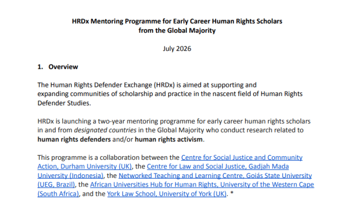 call-for-applications:-human-rights-defender-exchange-(hrdx)-mentoring-programme-for-early-career-human-rights-scholars-2026