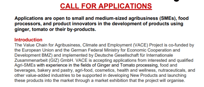 call-for-applications:-vace-project-supports-agri-food-smes-to-develop-new-ginger-and-tomato-products-in-nigeria-(2026)