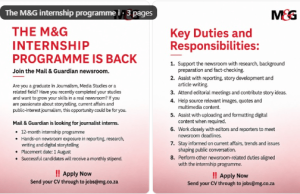 Call for Applications: Mail & Guardian (M&G) 2026 Journalism Internship Programme – Monthly Stipend Available call-for-applications:-mail-&-guardian-(m&g)-2026-journalism-internship-programme-–-monthly-stipend-available