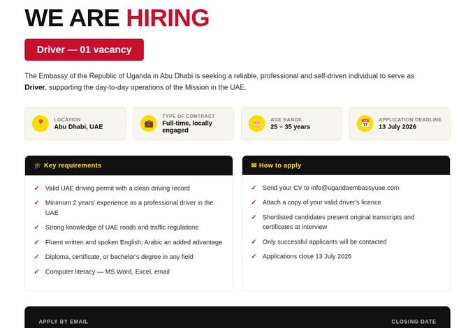 uganda-embassy-in-abu-dhabi-announces-driver-vacancy-for-locally-engaged-professionals-–-apply-by-13-july-2026 uganda-embassy-in-abu-dhabi-announces-driver-vacancy-for-locally-engaged-professionals-–-apply-by-13-july-2026