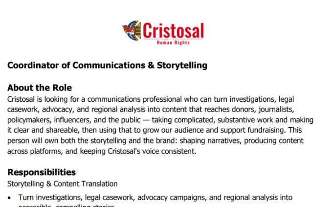 cristosal-hiring-remote-coordinator-of-communications-&-storytelling-with-salary-of-up-to-usd-80,000 cristosal-hiring-remote-coordinator-of-communications-&-storytelling-with-salary-of-up-to-usd-80,000