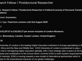 SOAS University Opens 5 Postdoctoral Research Fellow Positions to Advance Sustainable Structural Transformation Research: Apply Now soas-university-opens-5-postdoctoral-research-fellow-positions-to-advance-sustainable-structural-transformation-research:-apply-now