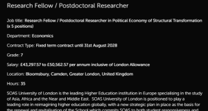 SOAS University Opens 5 Postdoctoral Research Fellow Positions to Advance Sustainable Structural Transformation Research: Apply Now soas-university-opens-5-postdoctoral-research-fellow-positions-to-advance-sustainable-structural-transformation-research:-apply-now