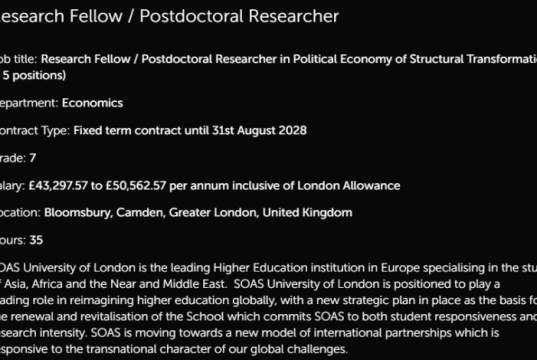 SOAS University Opens 5 Postdoctoral Research Fellow Positions to Advance Sustainable Structural Transformation Research: Apply Now soas-university-opens-5-postdoctoral-research-fellow-positions-to-advance-sustainable-structural-transformation-research:-apply-now