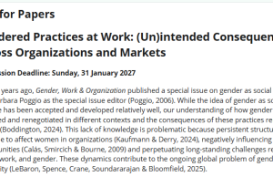 Calling Scholars Worlwide: Gender, Work & Organization Opens Special Issue Call on Gendered Practices at Work: Submit Papers by 31 January 2027 calling-scholars-worlwide:-gender,-work-&-organization-opens-special-issue-call-on-gendered-practices-at-work:-submit-papers-by-31-january-2027