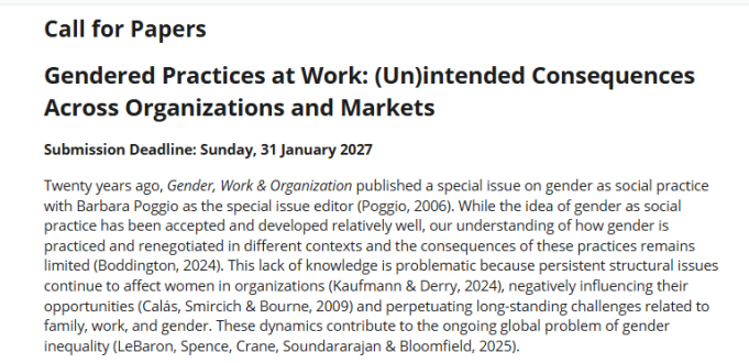 calling-scholars-worlwide:-gender,-work-&-organization-opens-special-issue-call-on-gendered-practices-at-work:-submit-papers-by-31-january-2027 calling-scholars-worlwide:-gender,-work-&-organization-opens-special-issue-call-on-gendered-practices-at-work:-submit-papers-by-31-january-2027