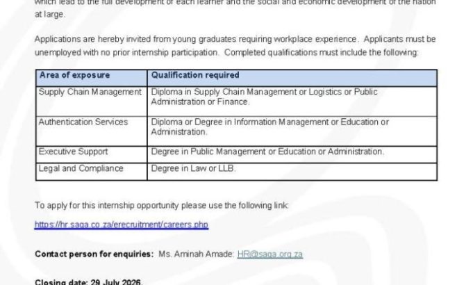 saqa-opens-2-year-graduate-internships-in-south-africa:-opportunities-available-for-unemployed-graduates