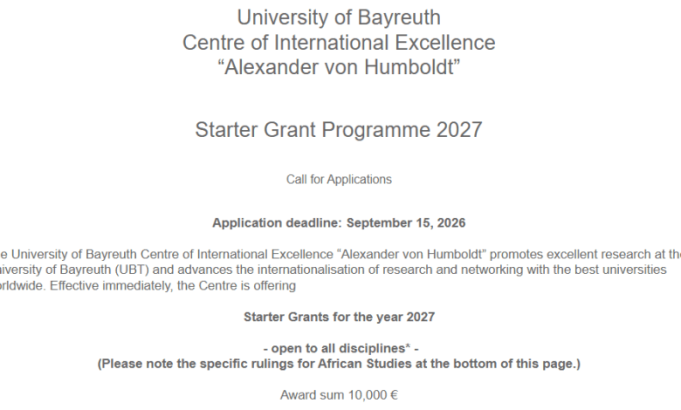 university-of-bayreuth-alexander-von-humboldt-starter-grant-programme-2027-in-germany:-e10,000-research-funding-for-international-phd-holders university-of-bayreuth-alexander-von-humboldt-starter-grant-programme-2027-in-germany:-e10,000-research-funding-for-international-phd-holders