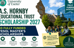 University of Exeter A.S. Hornby Educational Trust Scholarship 2027: 10 Fully Funded TESOL Master’s Scholarships university-of-exeter-as.-hornby-educational-trust-scholarship-2027:-10-fully-funded-tesol-master’s-scholarships