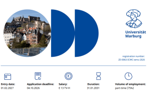 University of Marburg PhD Research Training Group 3159 2027 in Germany: Part-Time Doctoral Position with E13 TV-H Salary university-of-marburg-phd-research-training-group-3159-2027-in-germany:-part-time-doctoral-position-with-e13-tv-h-salary