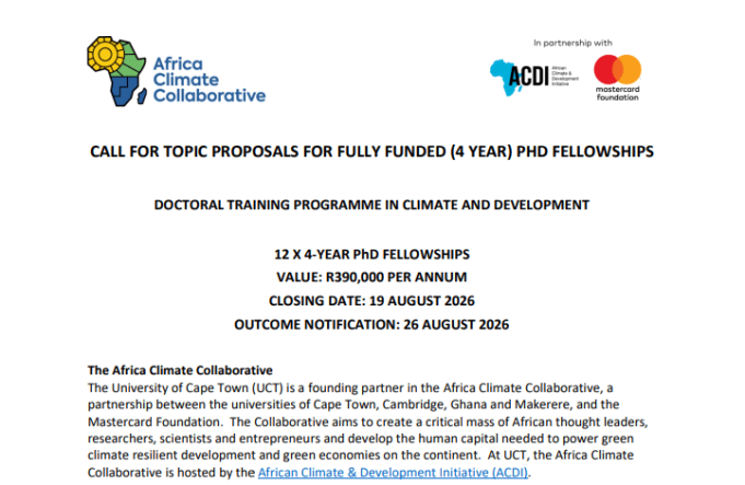 12-fully-funded-four-year-phd-fellowships-in-climate-and-development-at-the-university-of-cape-town-(uct):-apply-now!