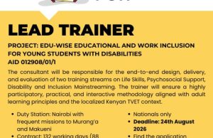 Call Africa Kenya Seeks a Lead Trainer on Life Skills, Psychosocial Support, Disability and Inclusion Mainstreaming – Apply by 24 August 2026 call-africa-kenya-seeks-a-lead-trainer-on-life-skills,-psychosocial-support,-disability-and-inclusion-mainstreaming-–-apply-by-24-august-2026