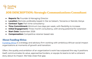 Work Remotely as a Strategic Communications Consultant at Funding Africa | Remote Consultancy 2026 work-remotely-as-a-strategic-communications-consultant-at-funding-africa-|-remote-consultancy-2026