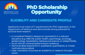 Desmond Tutu HIV Centre and Desmond Tutu Health Foundation University of Cape Town PhD Scholarships 2026: 2 Funded Doctoral Scholarships Worth R315,000 Per Year desmond-tutu-hiv-centre-and-desmond-tutu-health-foundation-university-of-cape-town-phd-scholarships-2026:-2-funded-doctoral-scholarships-worth-r315,000-per-year