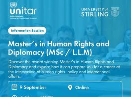 Master’s in Human Rights and Diplomacy at the University of Stirling 2027 in Collaboration with United Nations Institute for Training and Research (UNITAR) master’s-in-human-rights-and-diplomacy-at-the-university-of-stirling-2027-in-collaboration-with-united-nations-institute-for-training-and-research-(unitar)