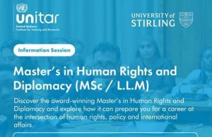 Master’s in Human Rights and Diplomacy at the University of Stirling 2027 in Collaboration with United Nations Institute for Training and Research (UNITAR) master’s-in-human-rights-and-diplomacy-at-the-university-of-stirling-2027-in-collaboration-with-united-nations-institute-for-training-and-research-(unitar)
