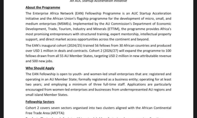 african-union-opens-100-fellowship-places-to-help-african-entrepreneurs-scale,-trade-and-create-jobs-across-the-continent
