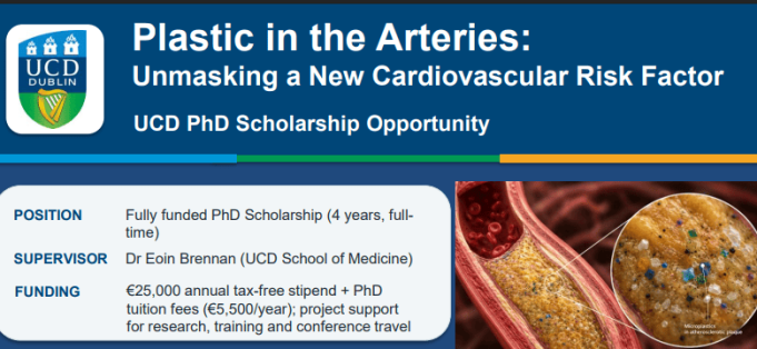 apply-for-a-fully-funded-4-year-phd-at-university-college-dublin:-researching-plastic-in-the-arteries-and-cardiovascular-health