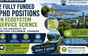 Call for Applications: 2 Fully Funded PhD Positions in Ecosystem Service Science at the University of British Columbia, Canada call-for-applications:-2-fully-funded-phd-positions-in-ecosystem-service-science-at-the-university-of-british-columbia,-canada