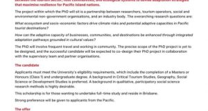 Fully Funded PhD Scholarship in Australia 2026: AUD $36,000 Stipend to Research Climate Resilience in Pacific Island Tourism fully-funded-phd-scholarship-in-australia-2026:-aud-$36,000-stipend-to-research-climate-resilience-in-pacific-island-tourism