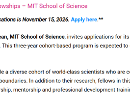 Check Out Now the MIT School of Science Postdoctoral Fellowship 2027: $88,000 Stipend + $15,000 Research Funding check-out-now-the-mit-school-of-science-postdoctoral-fellowship-2027:-$88,000-stipend-+-$15,000-research-funding