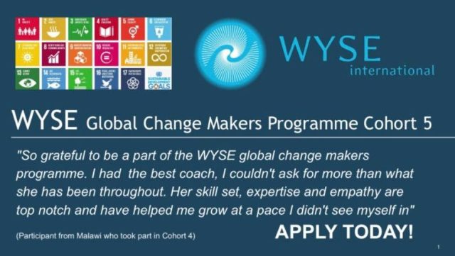 wyse-global-change-makers-programme-2026/27:-free-9-month-coaching-opportunity-for-young-changemakers