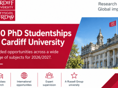 Cardiff University Opens 100 Funded PhD Studentships for 2026/2027 – Opportunities for International Students cardiff-university-opens-100-funded-phd-studentships-for-2026/2027-–-opportunities-for-international-students