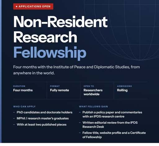 fully-remote-institute-of-peace-and-diplomatic-studies-(ipds)-non-resident-research-fellowship-2026:-phd-candidates-&-mphil-graduates-can-apply-worldwide fully-remote-institute-of-peace-and-diplomatic-studies-(ipds)-non-resident-research-fellowship-2026:-phd-candidates-&-mphil-graduates-can-apply-worldwide