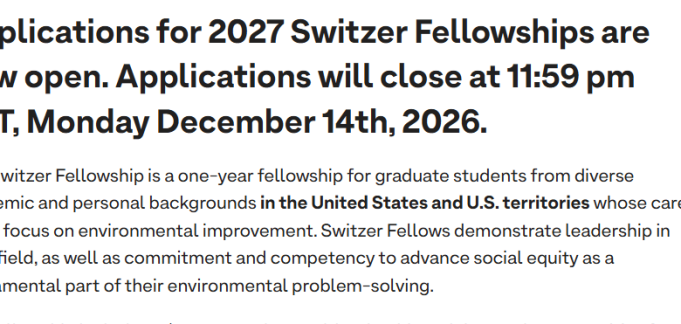 switzer-fellowship-2027:-receive-an-$18,000-award-for-environmental-leadership-in-the-united-states